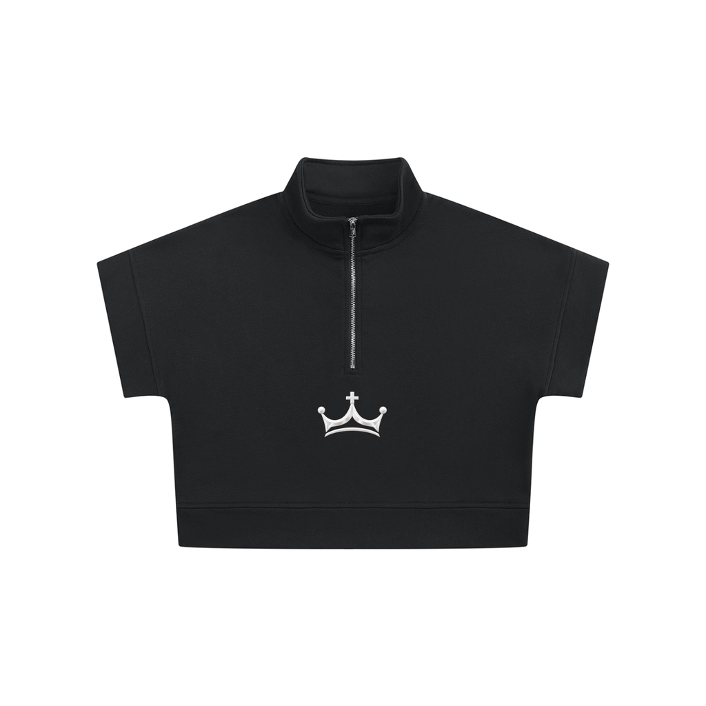 The GFG Heritage Quarter-Zip Crop Sweatshirt — White Crown