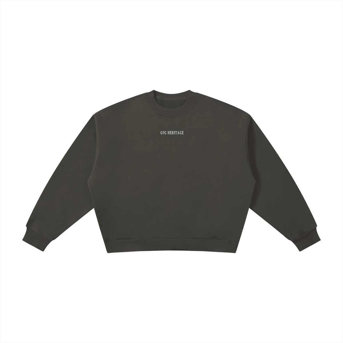 The GFG Heritage Boxy Fleece Crewneck — White Lettering