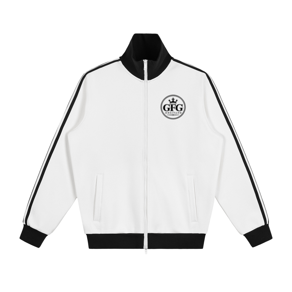 The GFG Heritage Side Stripe Fleece Track Jacket — Black Crest Badge