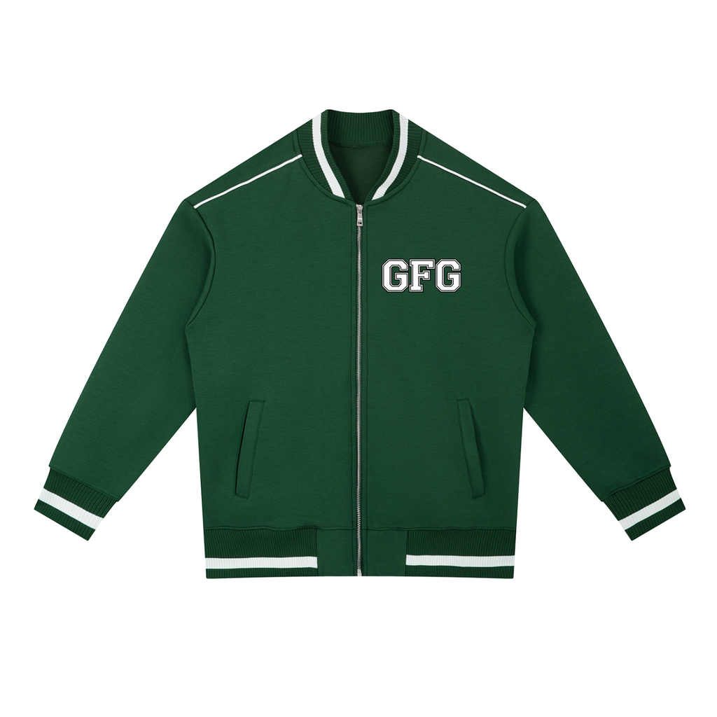 The GFG Heritage Contrast Piping Zip Bomber Jacket — Varsity Block
