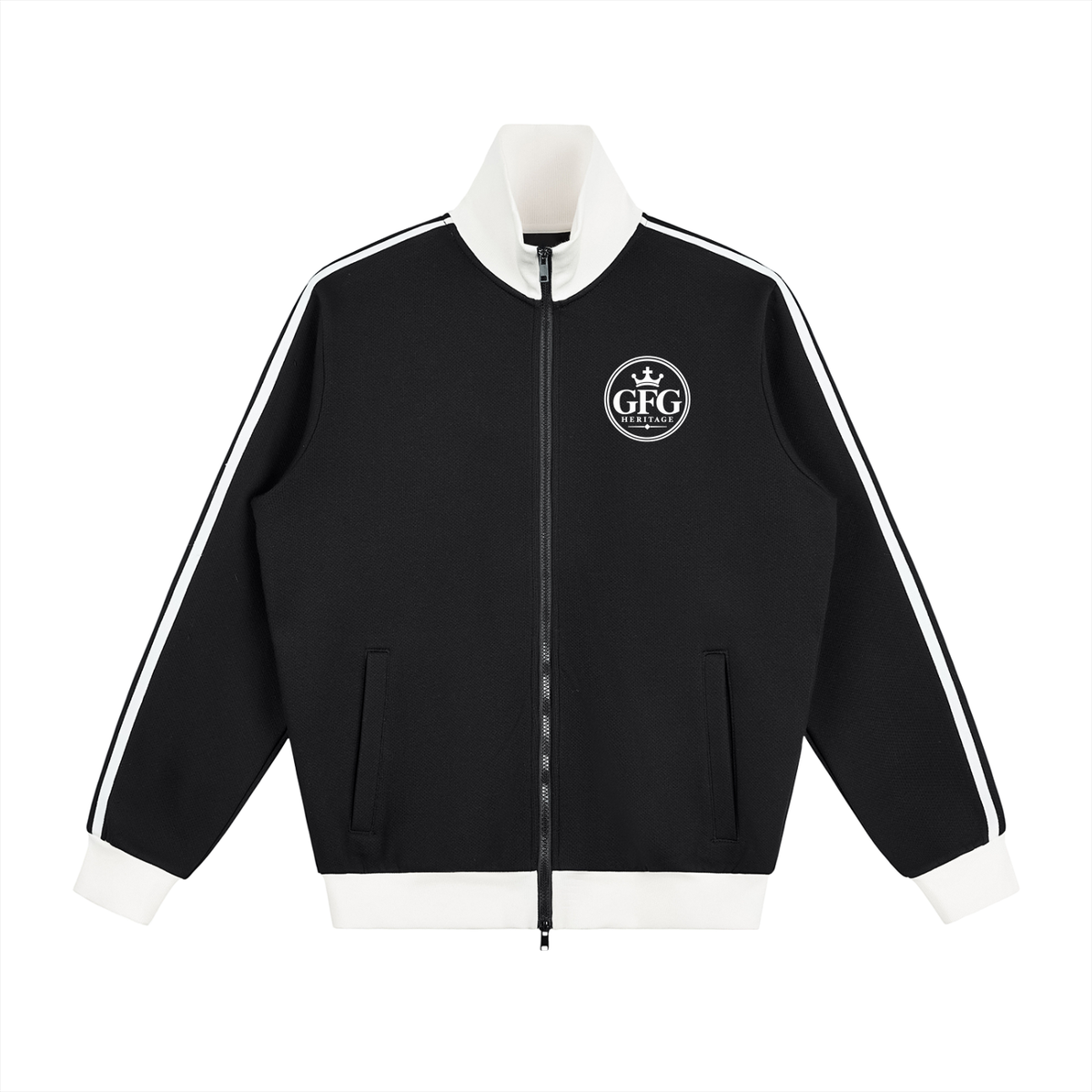 The GFG Heritage Side Stripe Fleece Track Jacket — White Crest Badge